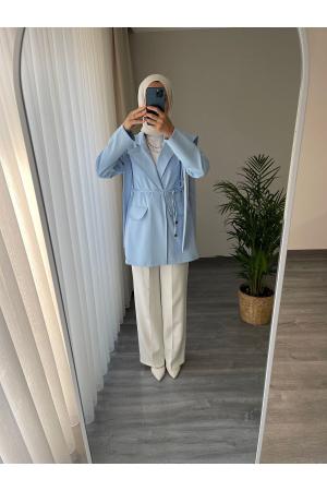 Waist Tie Blazer Jacket Blue