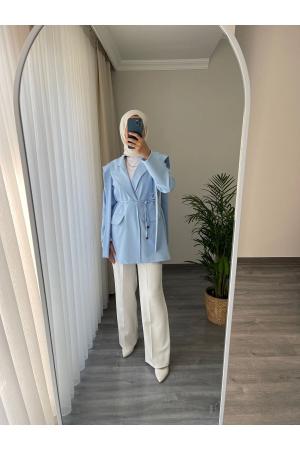 Waist Tie Blazer Jacket Blue
