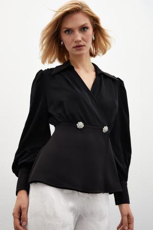 Shirt Collar Blouse - BLACK