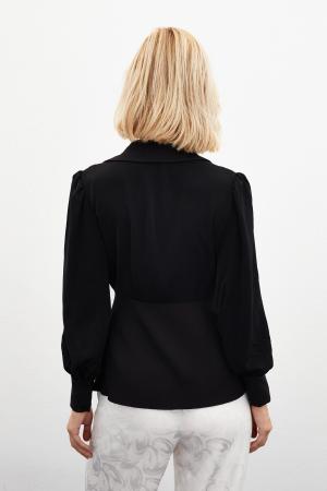 Shirt Collar Blouse - BLACK