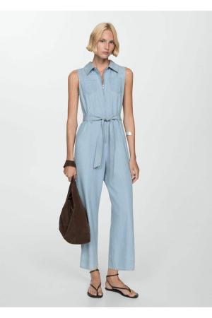 Belted denim overalls