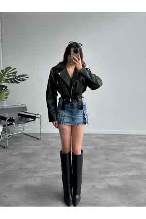 Oversized leather jacket with belt