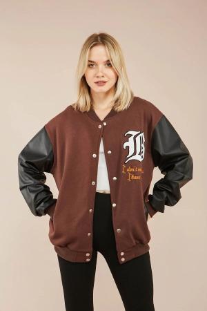 Brown Wool Leather Sleeve Jacket