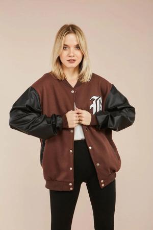 Brown Wool Leather Sleeve Jacket
