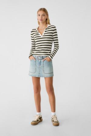 Striped polo neck t-shirt