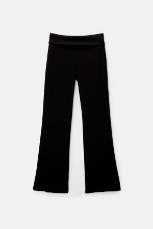 Wide leg trousers with folded waistband