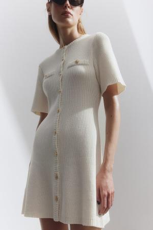 Buttoned Front and Knitted Dress