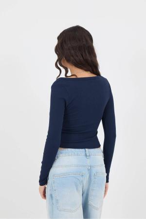 Buttoned Collar Long Sleeve Modal Blouse