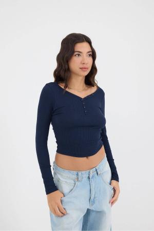 Buttoned Collar Long Sleeve Modal Blouse