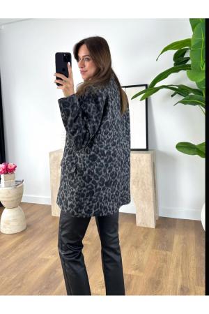 Black Leopard Detailed Blazer Jacket